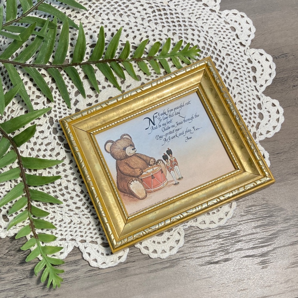 Vintage Gold Framed Teddy Bear Nursery Prayer Art